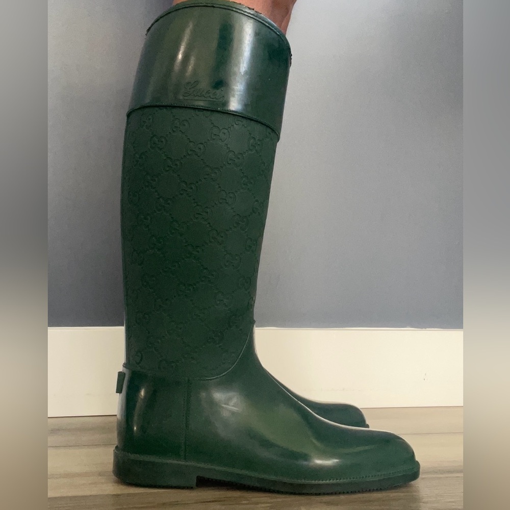 GUCCI Green Monogram GG Supreme Rain Boots Knee Calf High sz. 36 - Picture 15 of 15